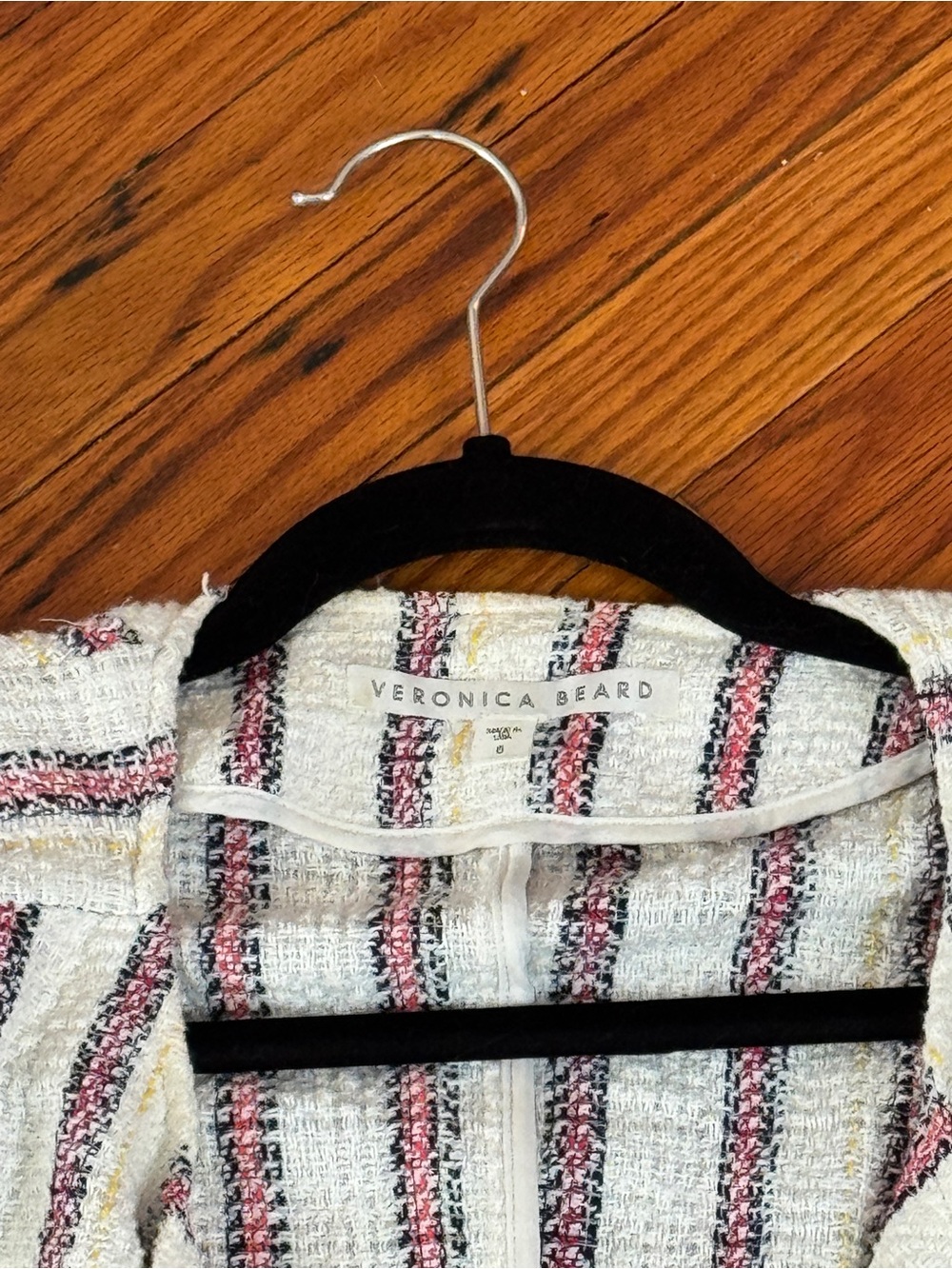 Veronica Beard Bouclé Moto Blazer Jacket Size 6 White Stripe Tweed - Picture 4 of 5